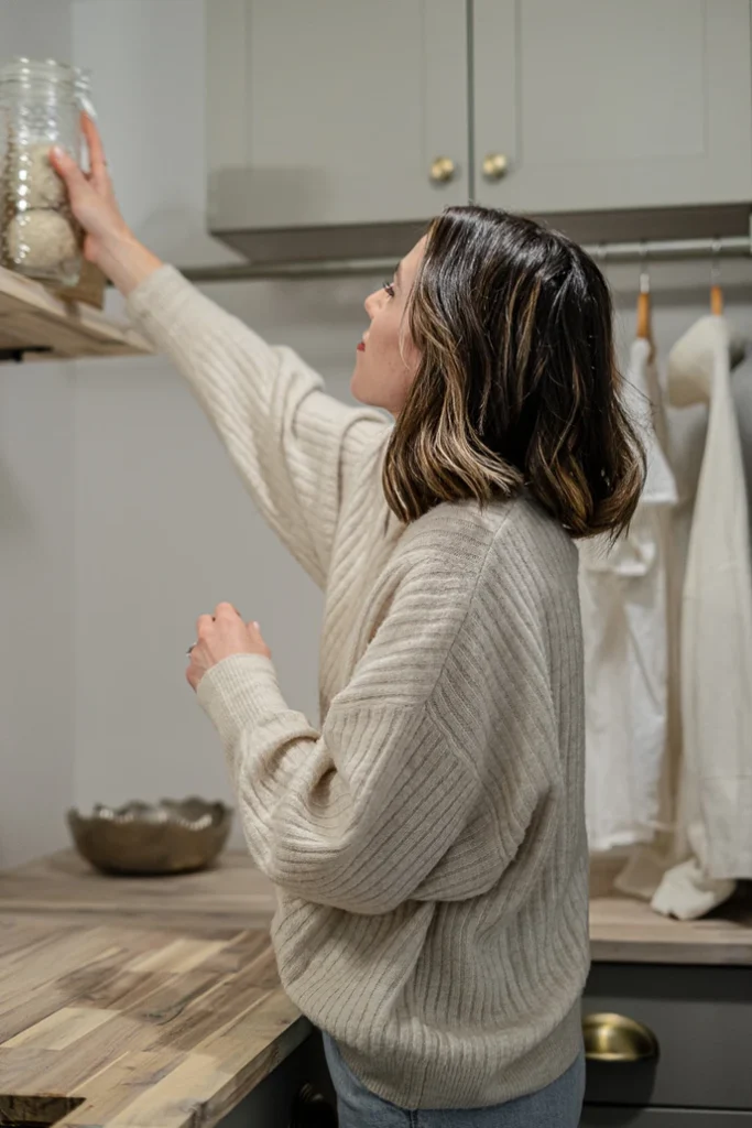 Interior Designer decorating a renovated laundry room