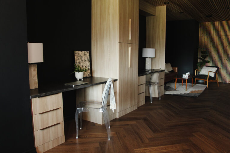 Herringbone LVP in a home office