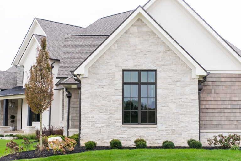 White house with limestone accents