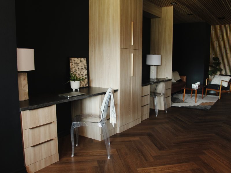 Herringbone LVP in a home office